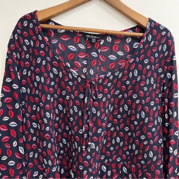 Ulla Popken Smocked Lip Print Blouse Tunic Top Flowy 3/4 Sleeves Size 20/22 - Picture 4 of 12